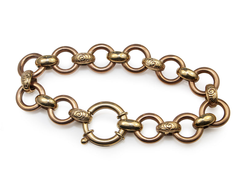 9ct Yellow and Rose Gold Open Link Bracelet with Bolt Clasp