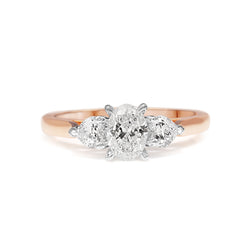 18ct Rose and White Gold Oval and Heart Shape 3 Stone Diamond Ring