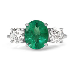 18ct White Gold Emerald and Diamond 3 Stone Ring