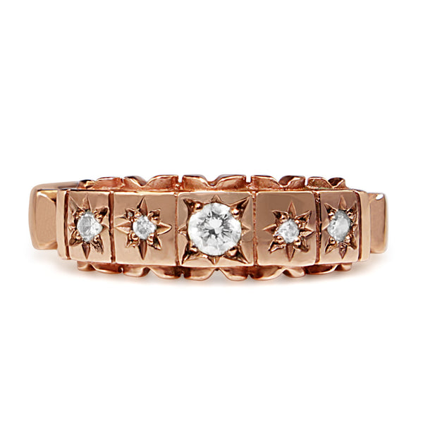 9ct Rose Gold Antique Style 5 Stone Diamond Ring