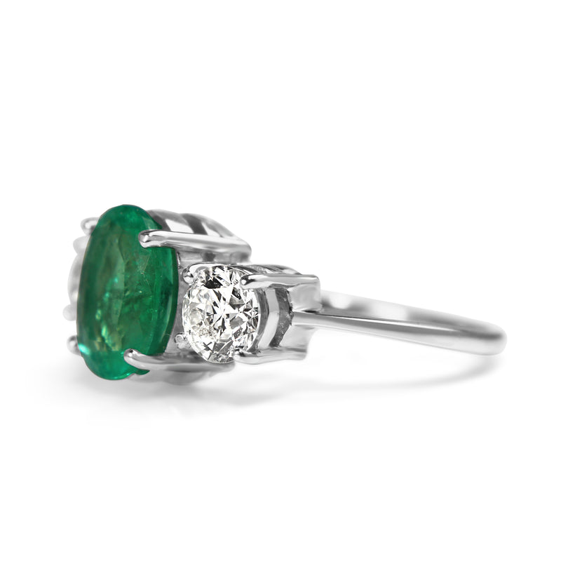 18ct White Gold Emerald and Diamond 3 Stone Ring