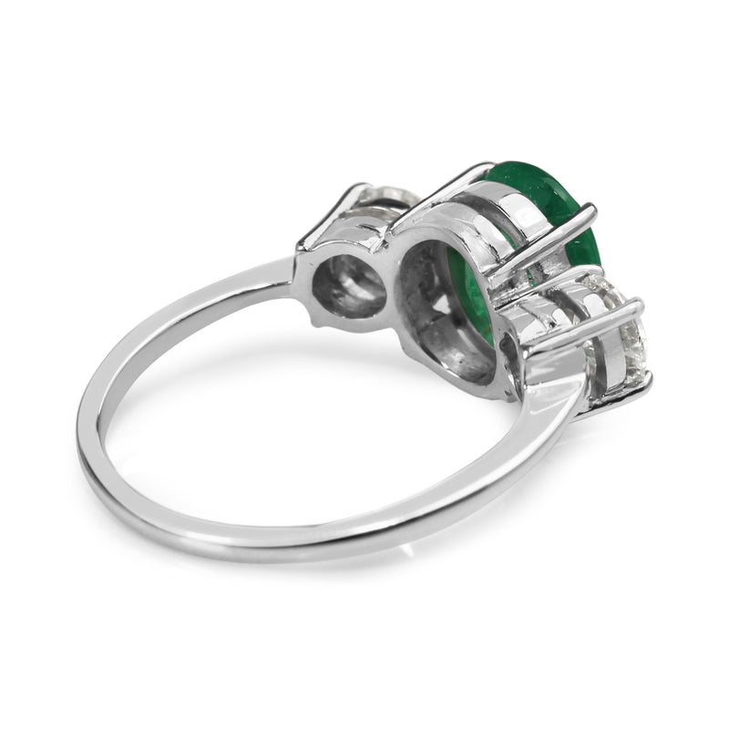 18ct White Gold Emerald and Diamond 3 Stone Ring