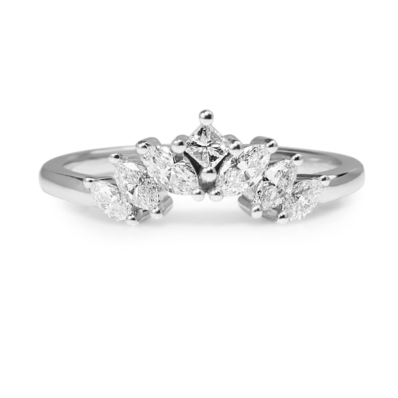 18ct White Gold 'Tiara' Curved Marquise and Princess Cut Diamond Band