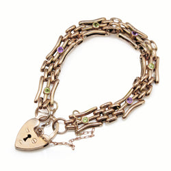 9ct Rose Gold Gate Link Bracelet with Amethyst and Peridot