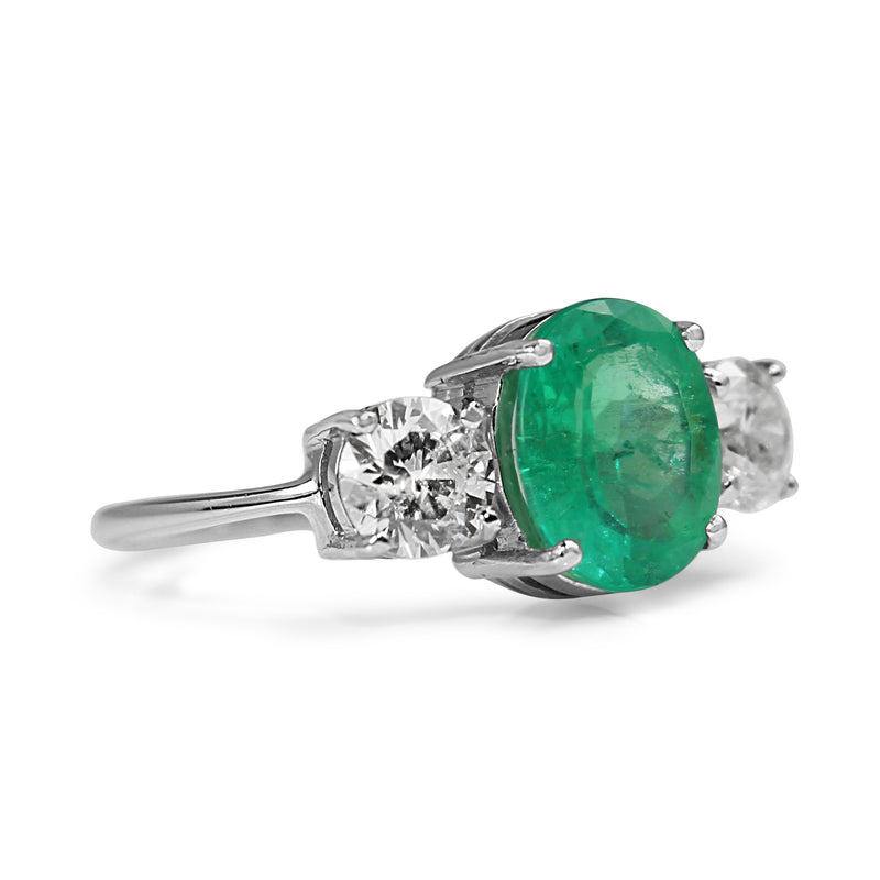 18ct White Gold Emerald and Diamond 3 Stone Ring