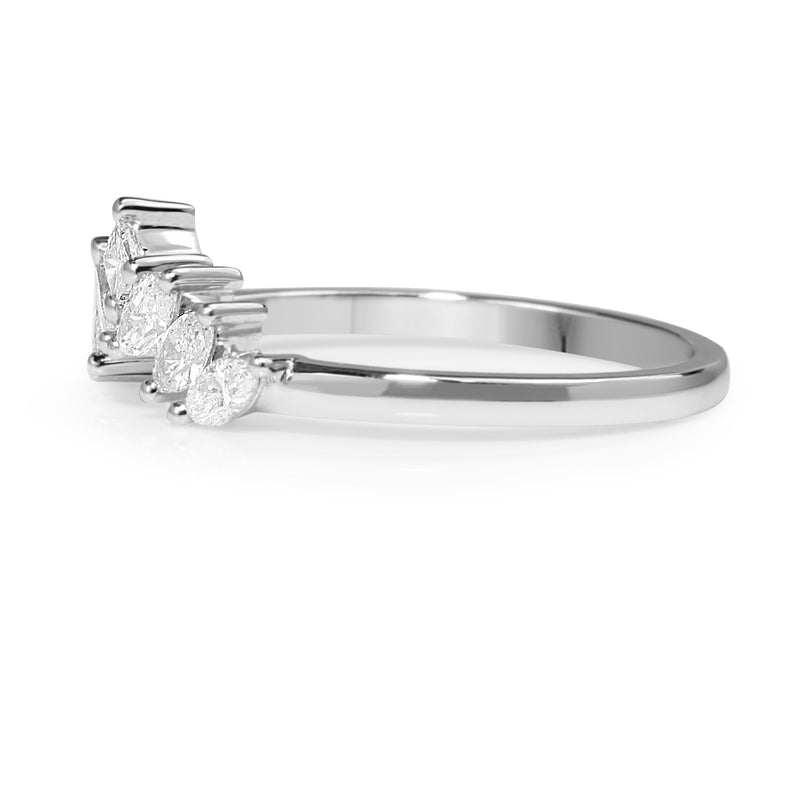 18ct White Gold 'Tiara' Curved Marquise and Princess Cut Diamond Band
