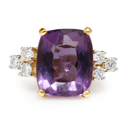 14ct Yellow Gold Amethyst and Diamond Vintage Ring