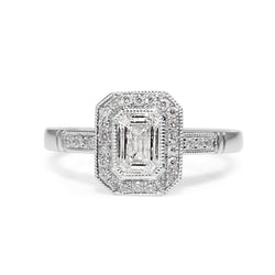Platinum Emerald Cut Diamond Halo Ring