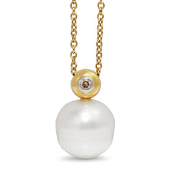 18ct Yellow Gold 12mm South Sea Pearl and Diamond Necklace