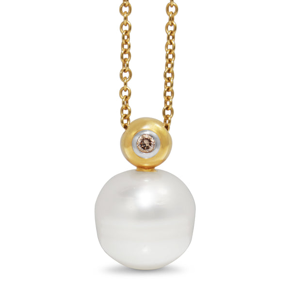 18ct Yellow Gold 12mm South Sea Pearl and Diamond Necklace