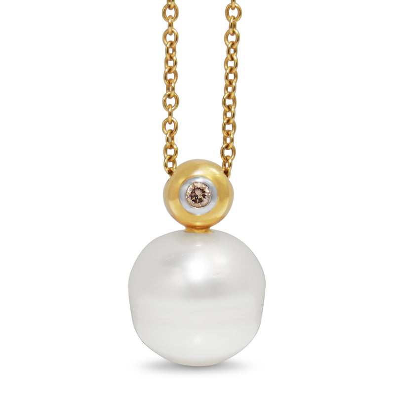 18ct Yellow Gold 12mm South Sea Pearl and Diamond Necklace
