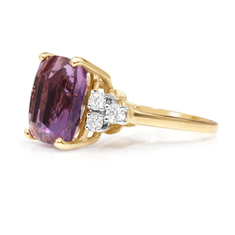 14ct Yellow Gold Amethyst and Diamond Vintage Ring