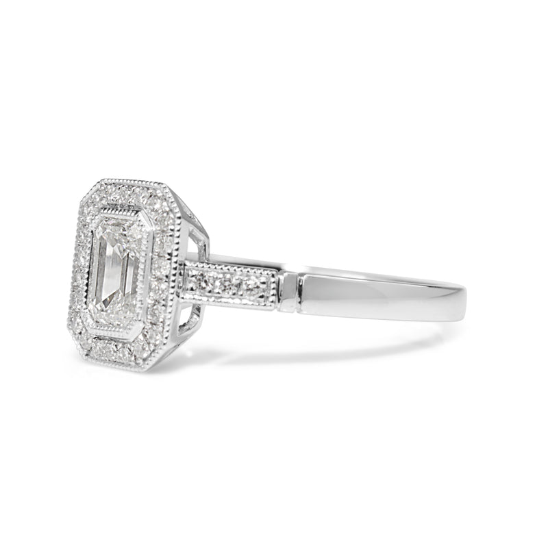 Platinum Emerald Cut Diamond Halo Ring