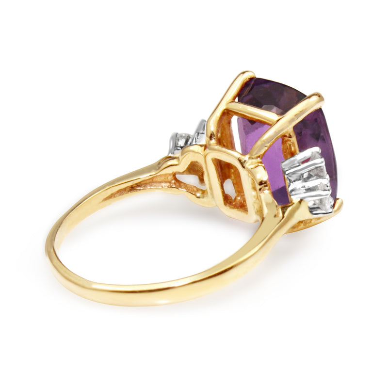 14ct Yellow Gold Amethyst and Diamond Vintage Ring