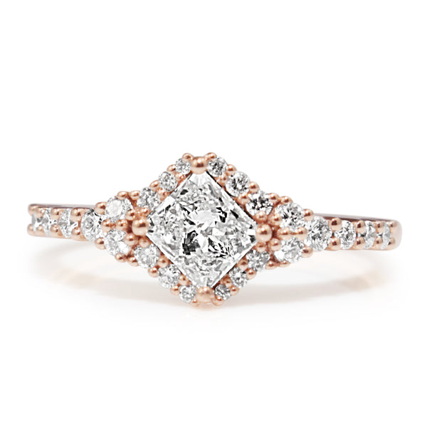 18ct Rose Gold Princess Cut Diamond Halo Ring