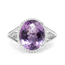 9ct White Gold Amethyst and Diamond Halo Ring