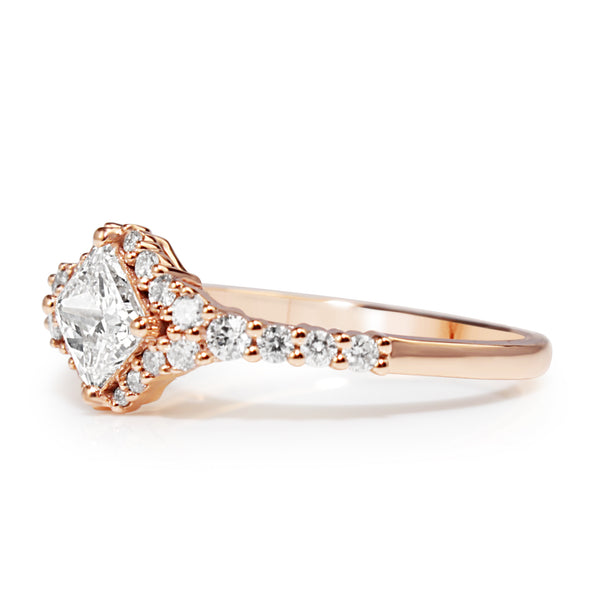 18ct Rose Gold Princess Cut Diamond Halo Ring