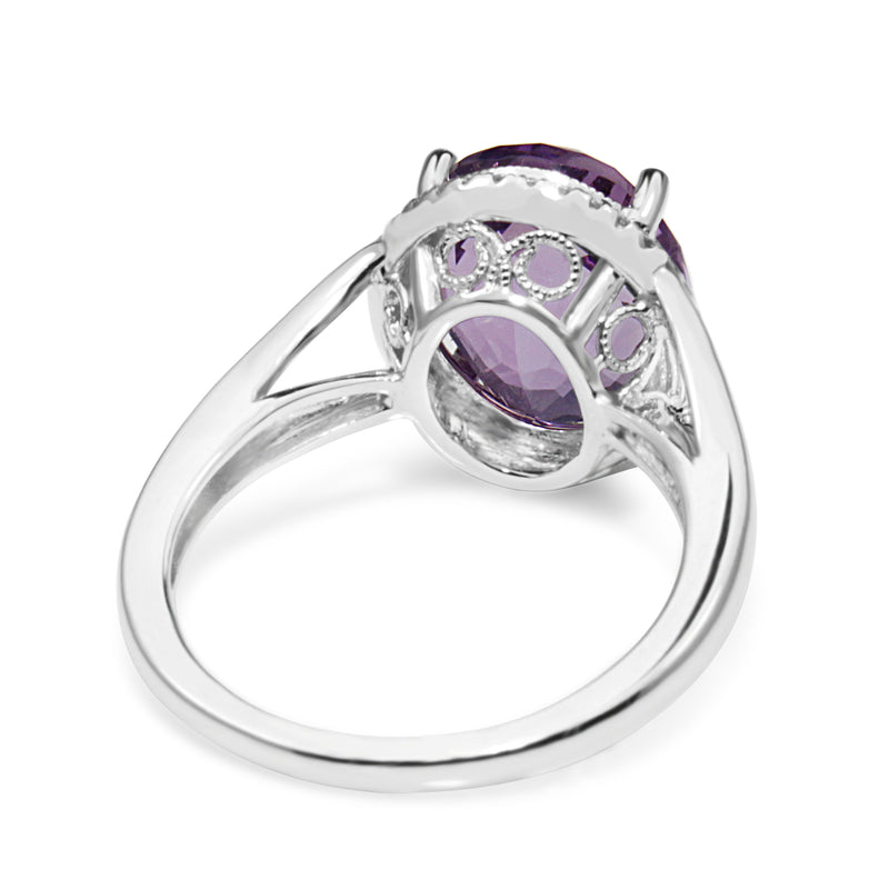 9ct White Gold Amethyst and Diamond Halo Ring