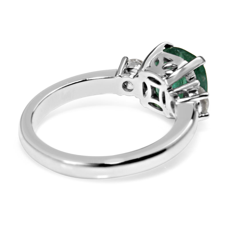 18ct White Gold Emerald and Diamond 3 Stone Diamond Ring