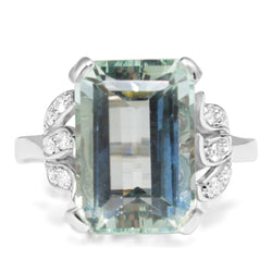 Platinum Vintage Aquamarine and Diamond Ring