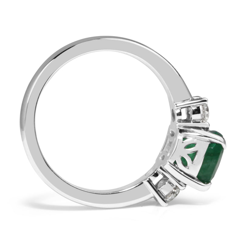 18ct White Gold Emerald and Diamond 3 Stone Diamond Ring