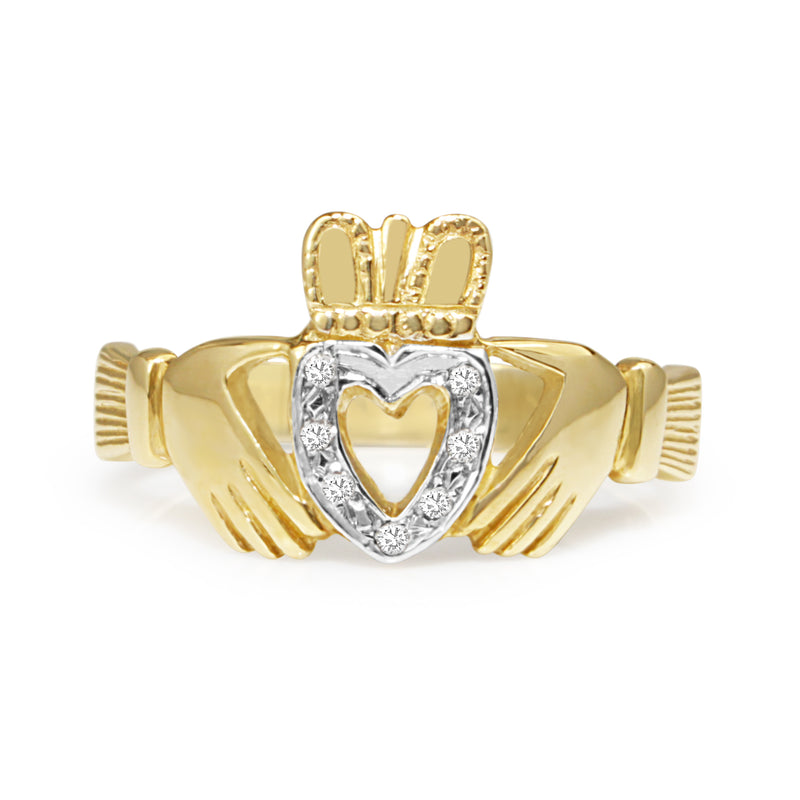 9ct Yellow and White Gold Diamond Claddagh Ring