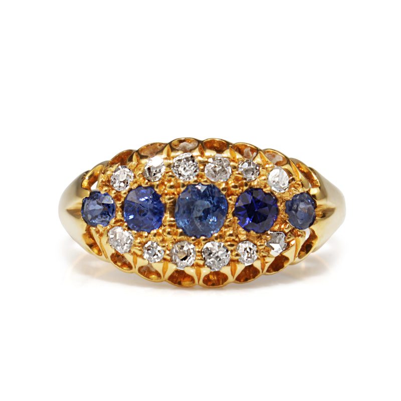 18ct Yellow Gold Antique Sapphire and Old/Rose Cut Diamond Ring