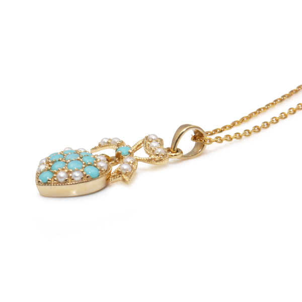 9ct Yellow Gold Victorian Style Turquoise and Pearl Pendant