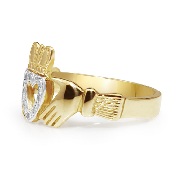 9ct Yellow and White Gold Diamond Claddagh Ring