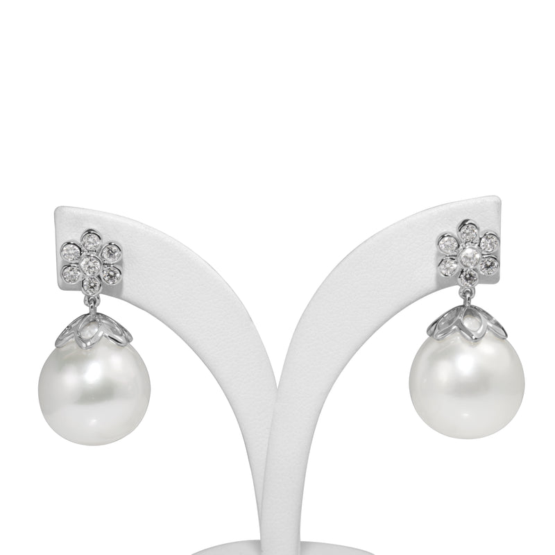 18ct White Gold 14mm South Sea Diamond Pearl Earrings