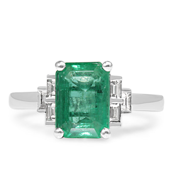 18ct White Gold Emerald and Diamond Ring