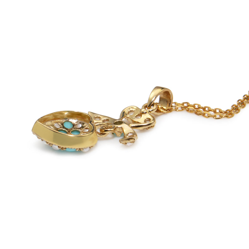 9ct Yellow Gold Victorian Style Turquoise and Pearl Pendant