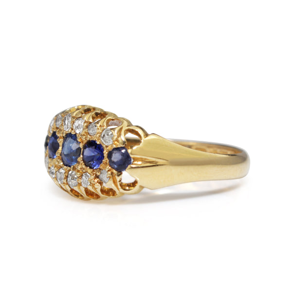 18ct Yellow Gold Antique Sapphire and Old/Rose Cut Diamond Ring