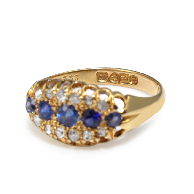 18ct Yellow Gold Antique Sapphire and Old/Rose Cut Diamond Ring
