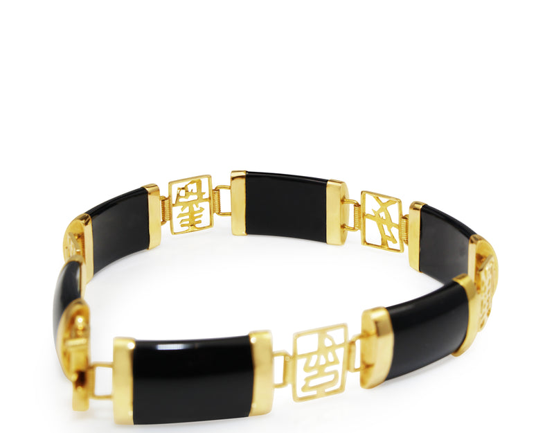 14ct Yellow Gold Black Jade Bracelet