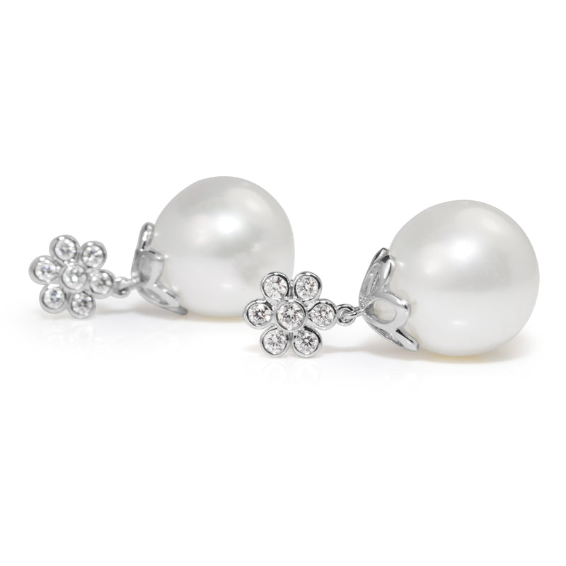 18ct White Gold 14mm South Sea Diamond Pearl Earrings