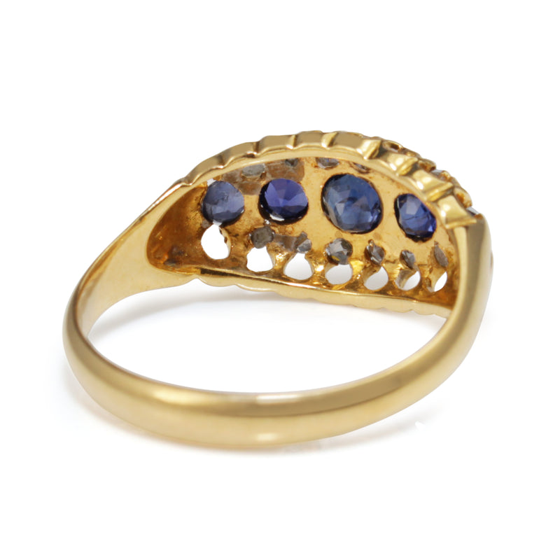 18ct Yellow Gold Antique Sapphire and Old/Rose Cut Diamond Ring