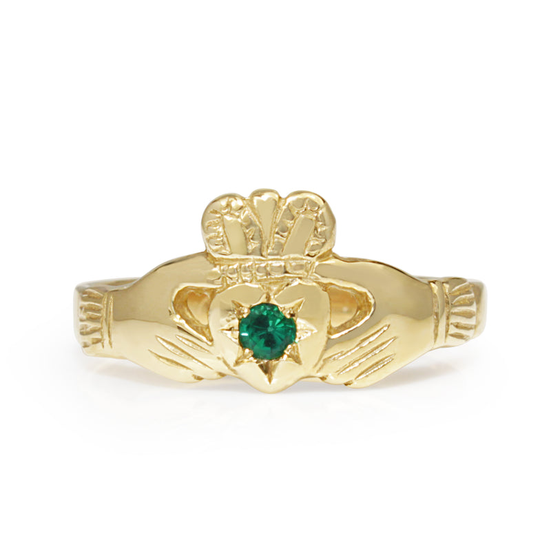 9ct Yellow Gold Emerald Claddagh Ring