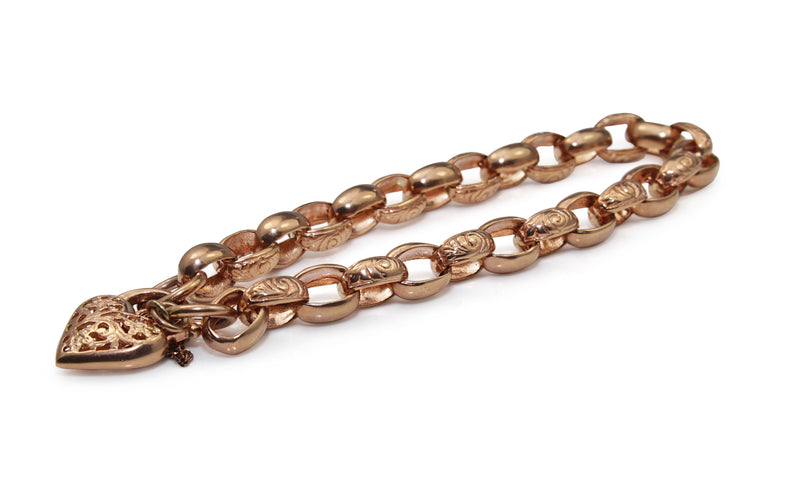 9ct Rose Gold Oval Belcher Link Bracelet with Etched Links