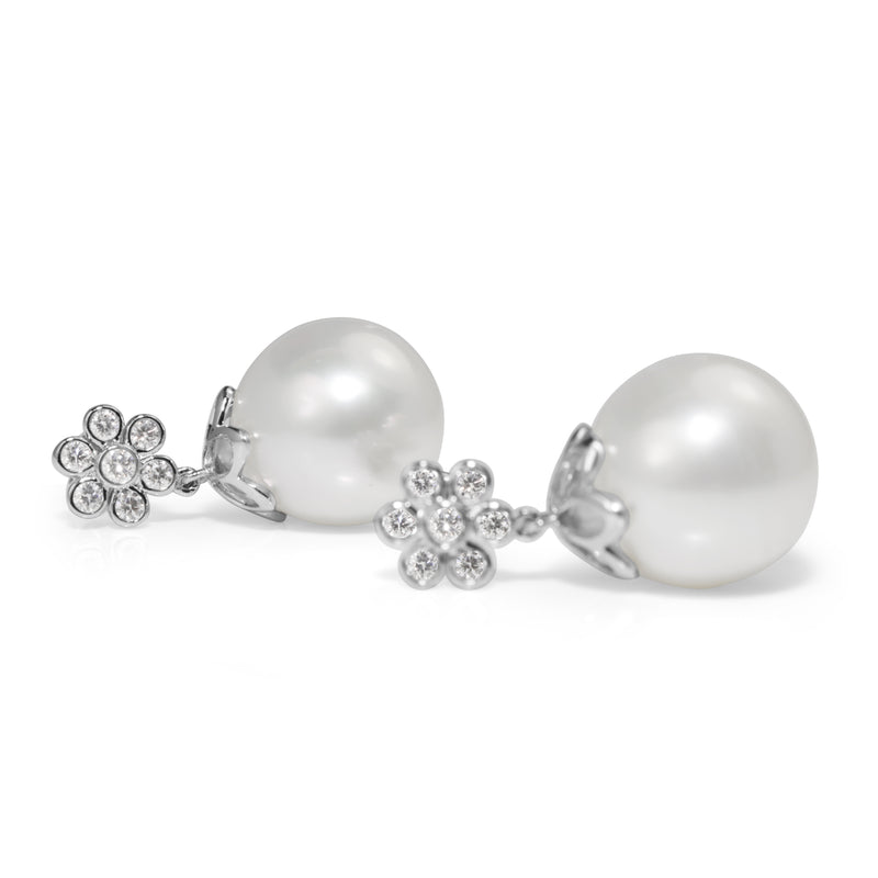 18ct White Gold 14mm South Sea Diamond Pearl Earrings
