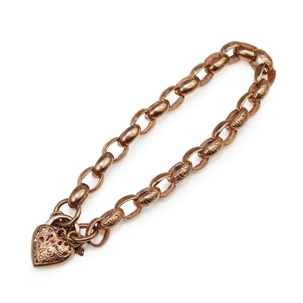 9ct Rose Gold Oval Belcher Link Bracelet with Etched Links