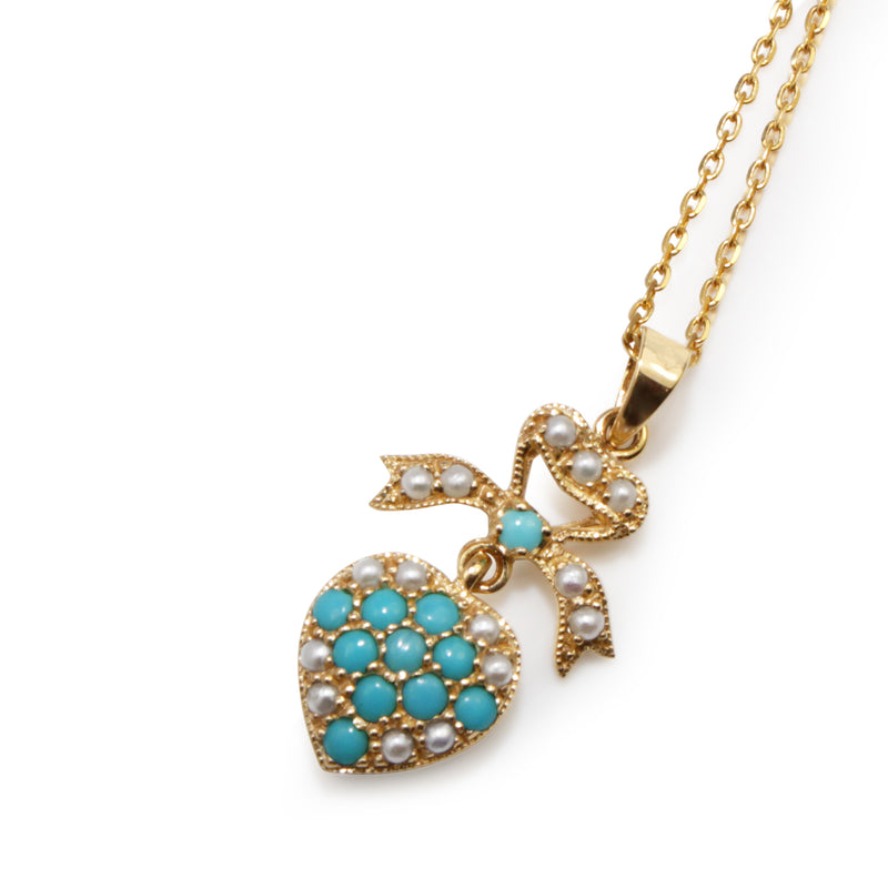 9ct Yellow Gold Victorian Style Turquoise and Pearl Pendant