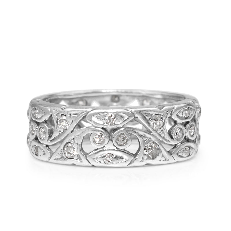 Platinum Art Deco Old and Single Cut Diamond Band