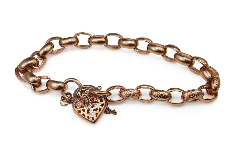 9ct Rose Gold Oval Belcher Link Bracelet with Etched Links