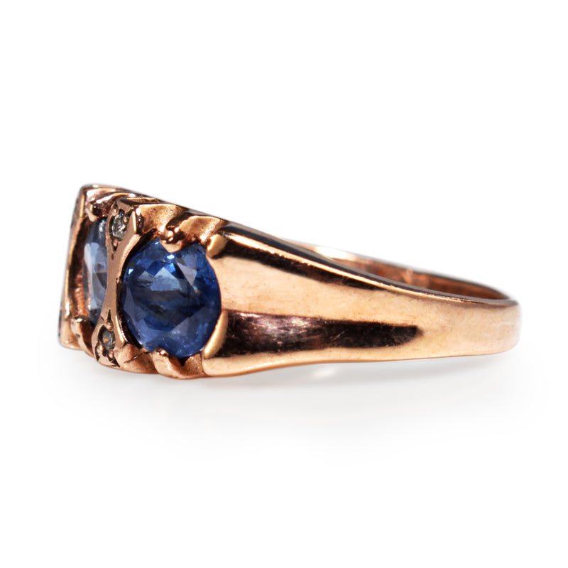 9ct Rose Gold Sapphire and Diamond 3 Stone Ring