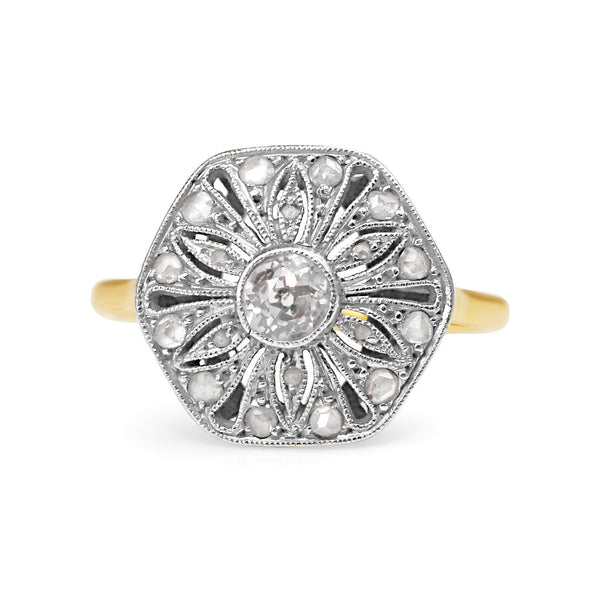 18ct Yellow and White Gold Art Deco Old and Rose Cut Diamond Ring