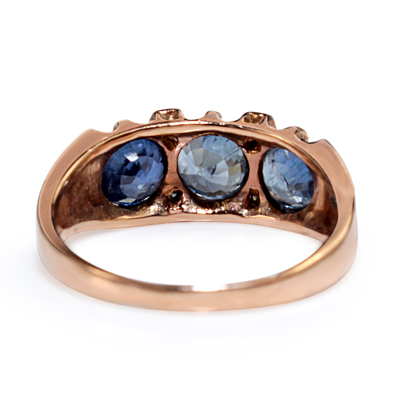 9ct Rose Gold Sapphire and Diamond 3 Stone Ring