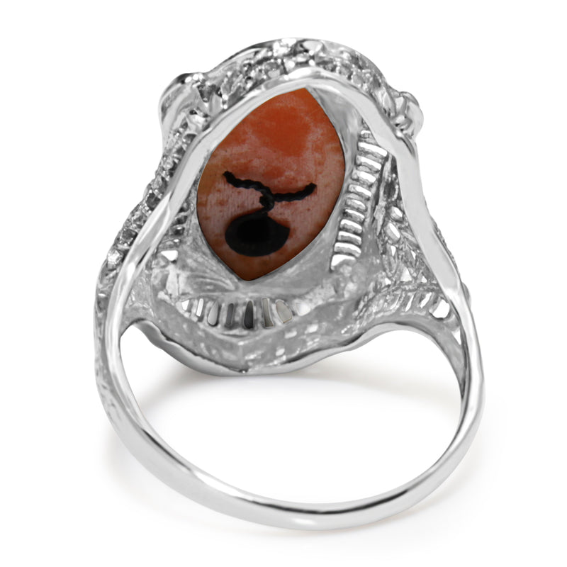 14ct White Gold Art Deco Cameo and Diamond Ring