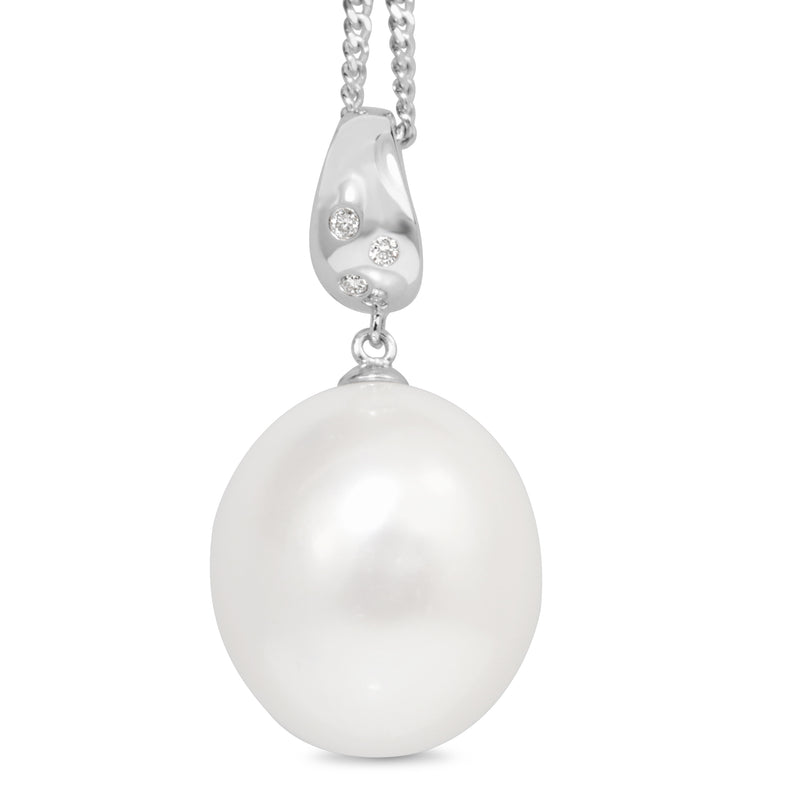 18ct White Gold 16mm South Sea Pearl and Diamond Pendant / Enhancer