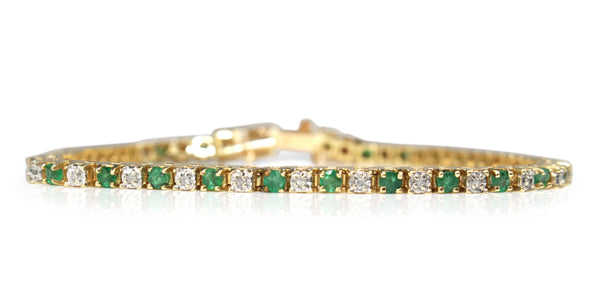 14ct Yellow Gold Emerald and Diamond Bracelet